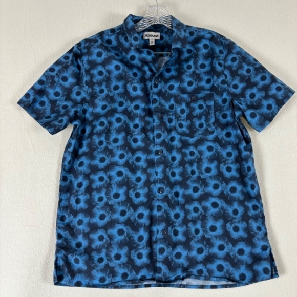 Abound Shirt Button Up Shirt Men's Size M Blue - Black Print Floral Art - Picture 1 of 11